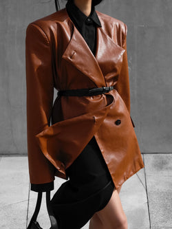 VEGAN LEATHER DOUBLE BREASTED MINI COAT