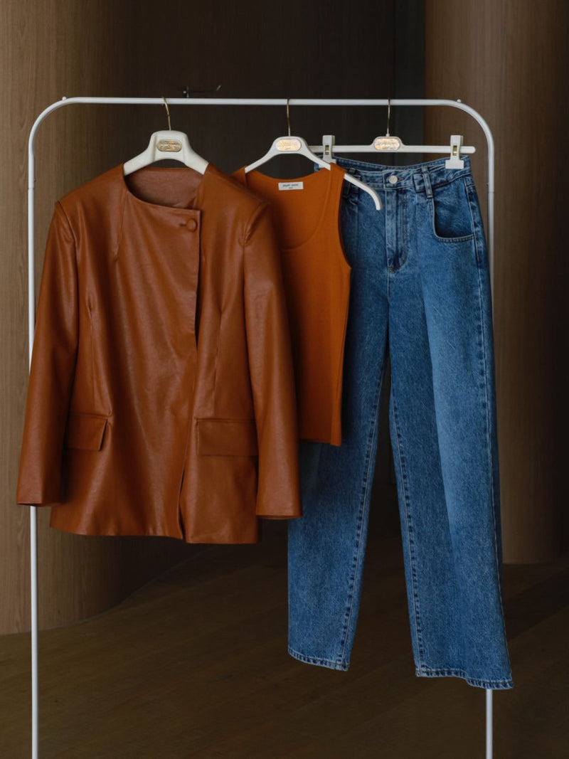 VEGAN LEATHER DOUBLE BREASTED MINI COAT