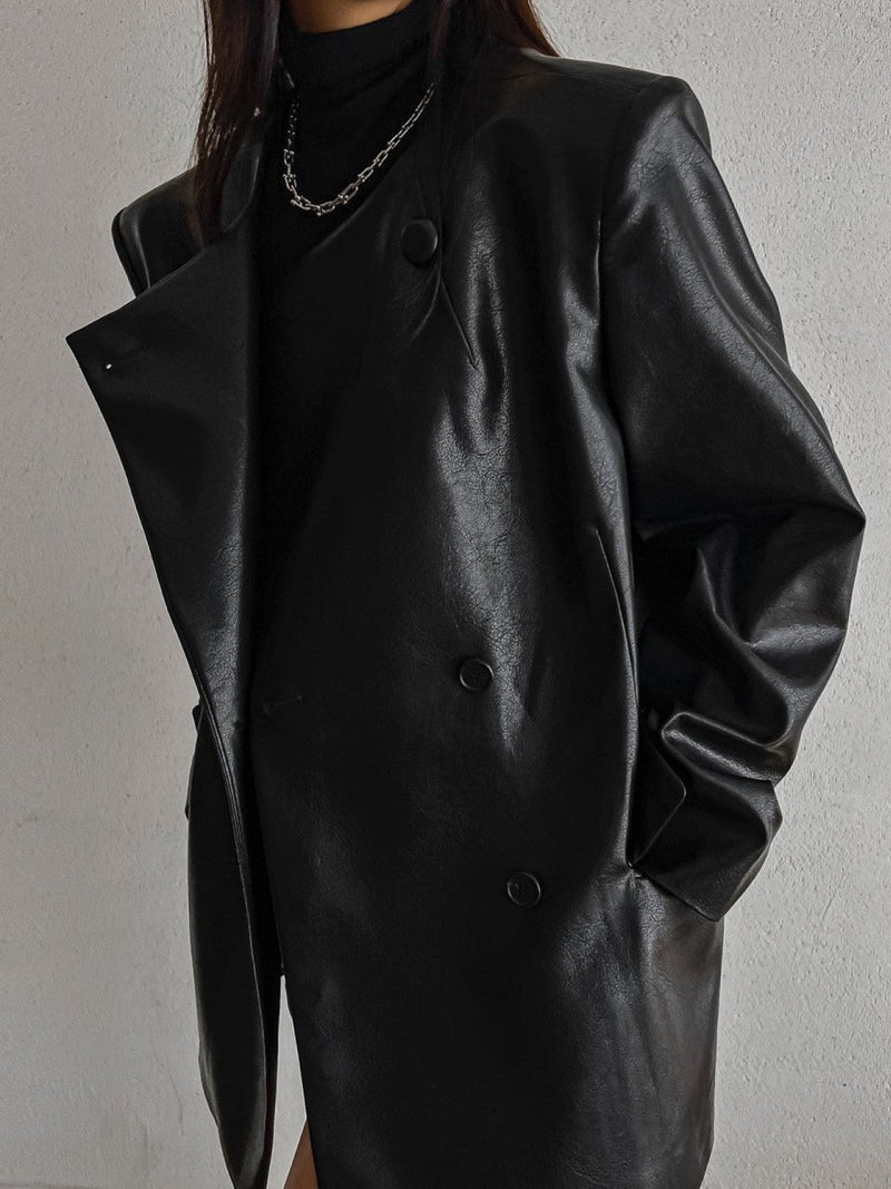 VEGAN LEATHER DOUBLE BREASTED MINI COAT