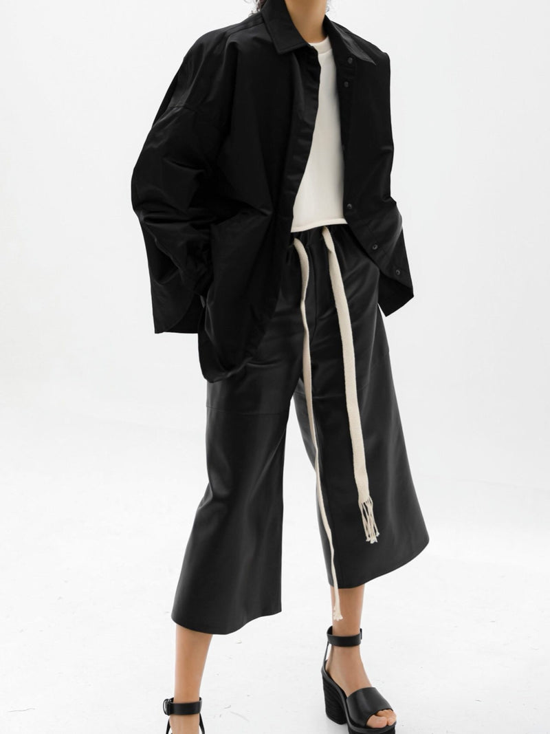 VEGAN LEATHER DRAWSTRING CULOTTE TROUSERS