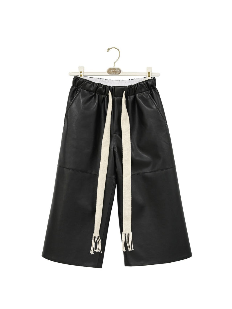 VEGAN LEATHER DRAWSTRING CULOTTE TROUSERS