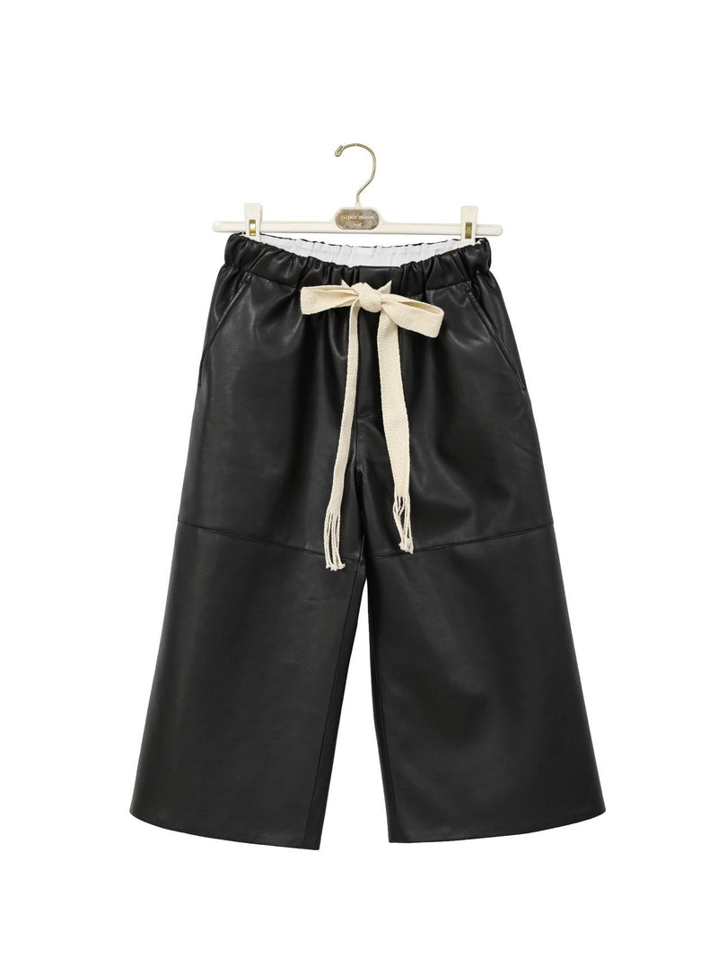 VEGAN LEATHER DRAWSTRING CULOTTE TROUSERS