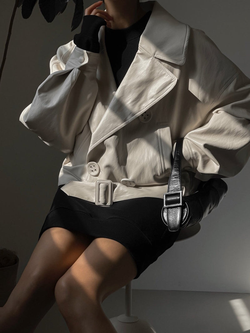 VEGAN LEATHER EYELET BUTTON TRENCH
