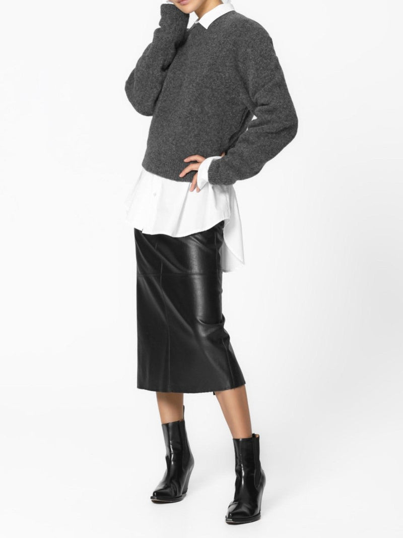 VEGAN LEATHER FLARED SKIRT WITH BACK SLIT