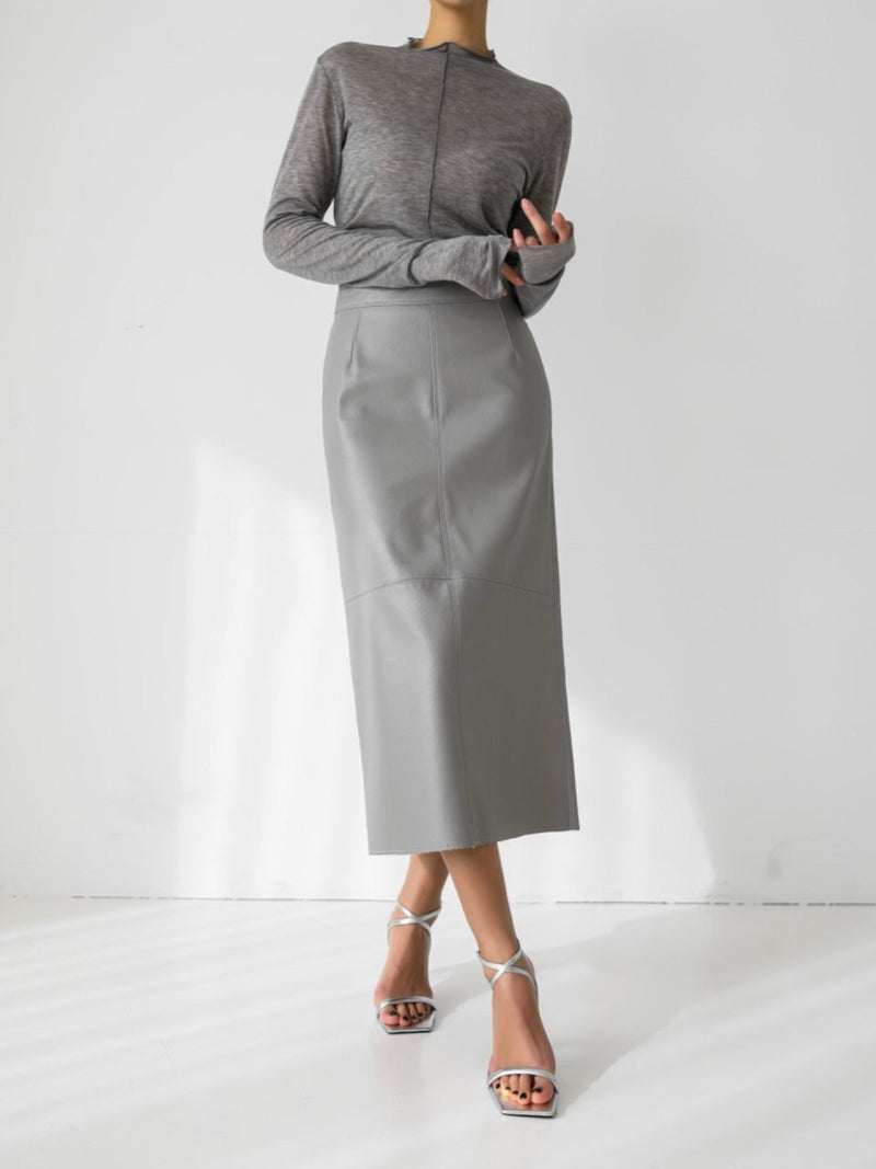 VEGAN LEATHER FLARED SKIRT WITH BACK SLIT