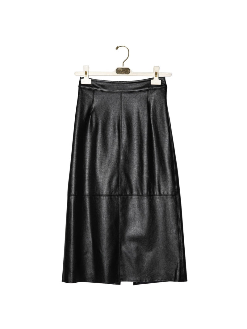 VEGAN LEATHER FLARED SKIRT WITH BACK SLIT