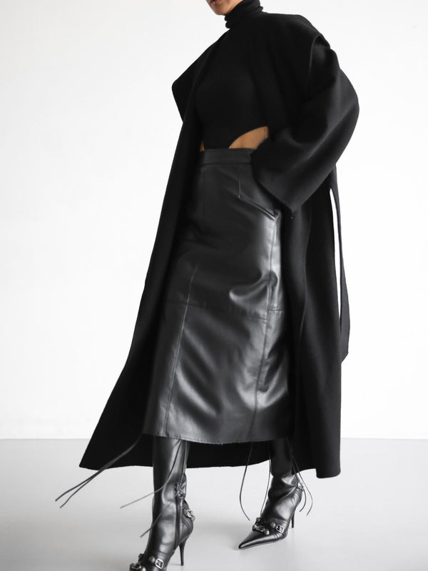 VEGAN LEATHER FLARED SKIRT WITH BACK SLIT