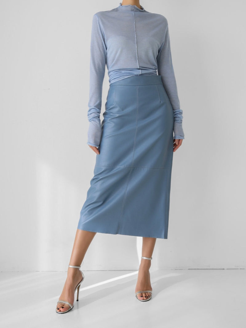 VEGAN LEATHER FLARED SKIRT WITH BACK SLIT