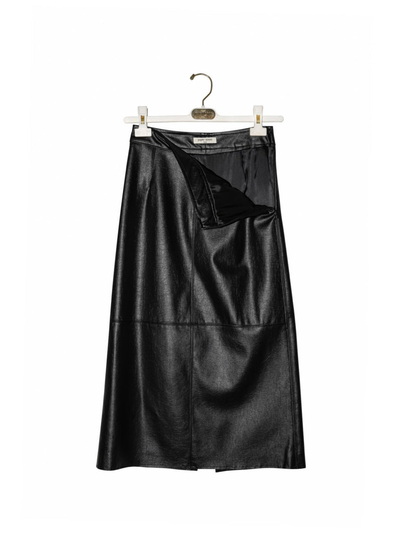 VEGAN LEATHER FLARED SKIRT WITH BACK SLIT