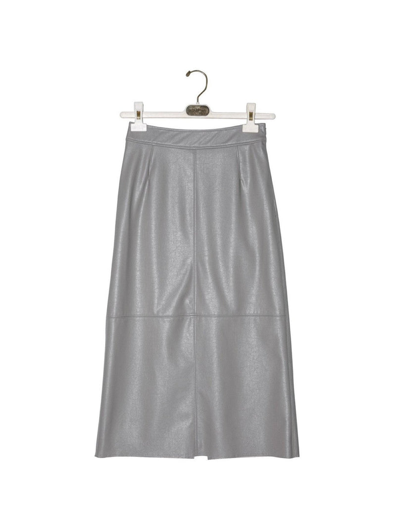 VEGAN LEATHER FLARED SKIRT WITH BACK SLIT