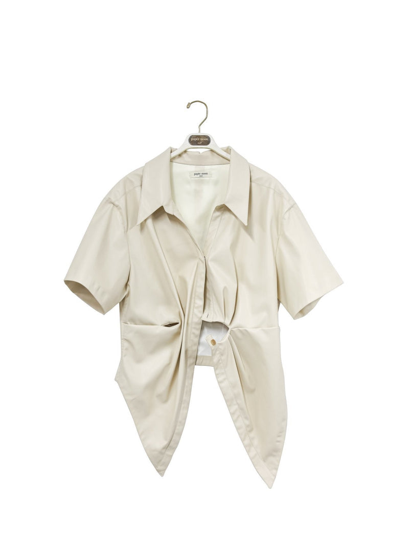 VEGAN LEATHER KNOT DETAIL BLOUSE