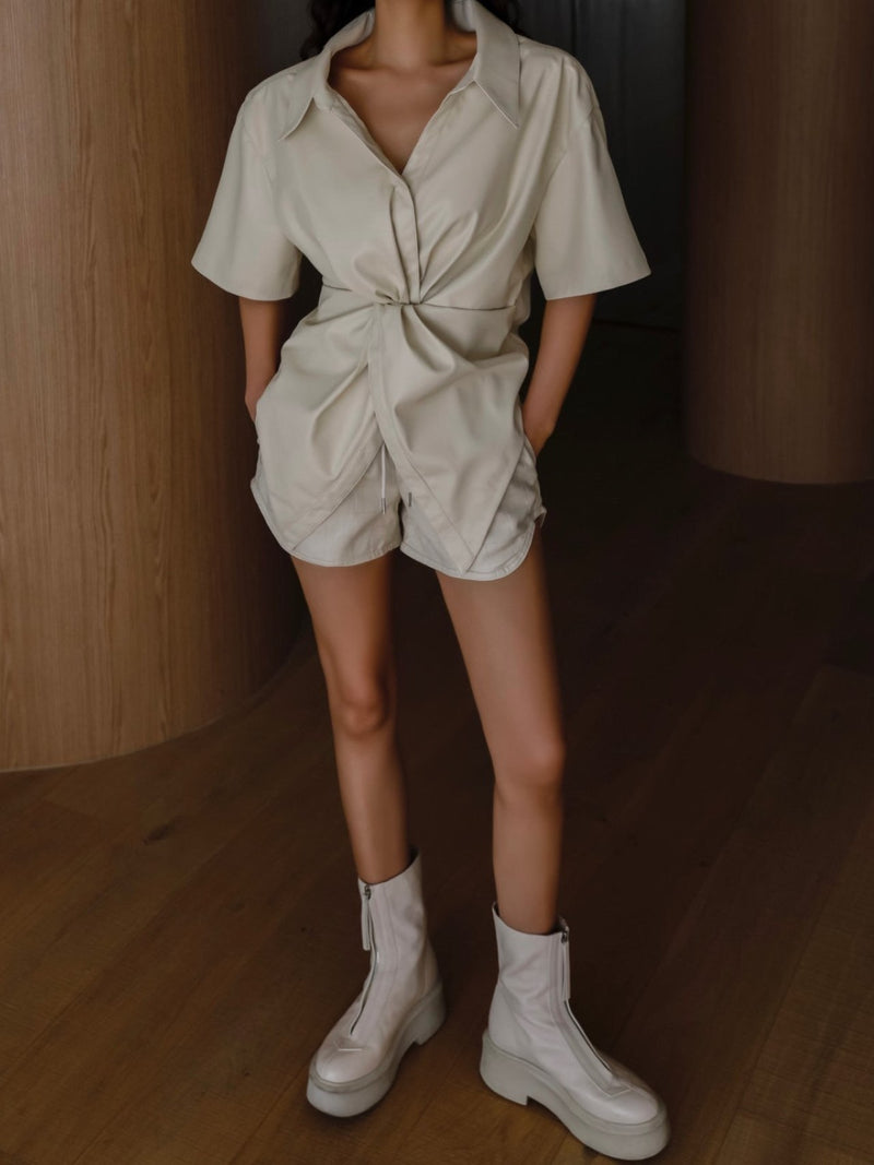 VEGAN LEATHER KNOT DETAIL BLOUSE