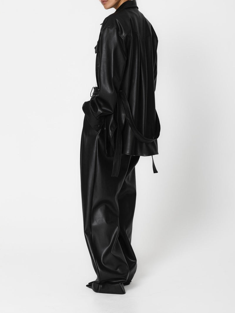 VEGAN LEATHER LOW WAISTED DOUBLE PLEATED TROUSERS