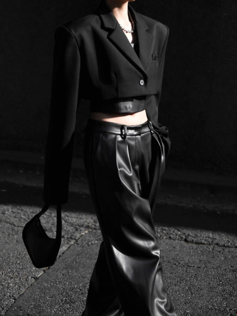 VEGAN LEATHER LOW WAISTED DOUBLE PLEATED TROUSERS