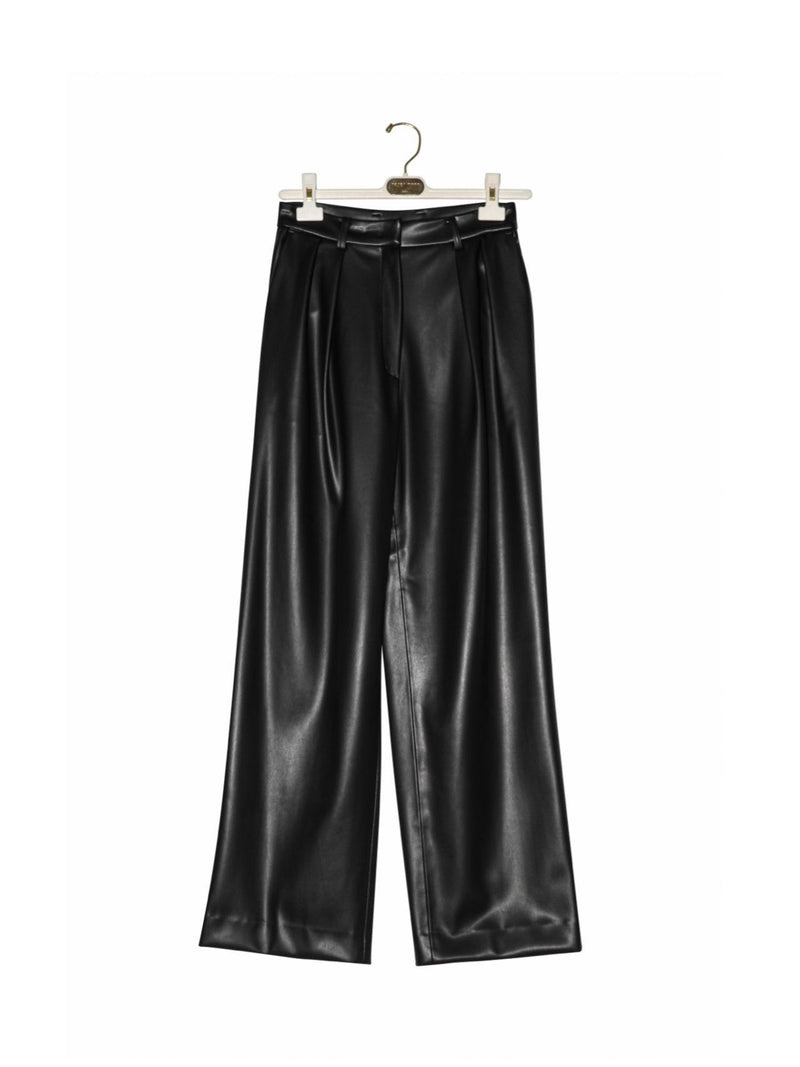 VEGAN LEATHER LOW WAISTED DOUBLE PLEATED TROUSERS