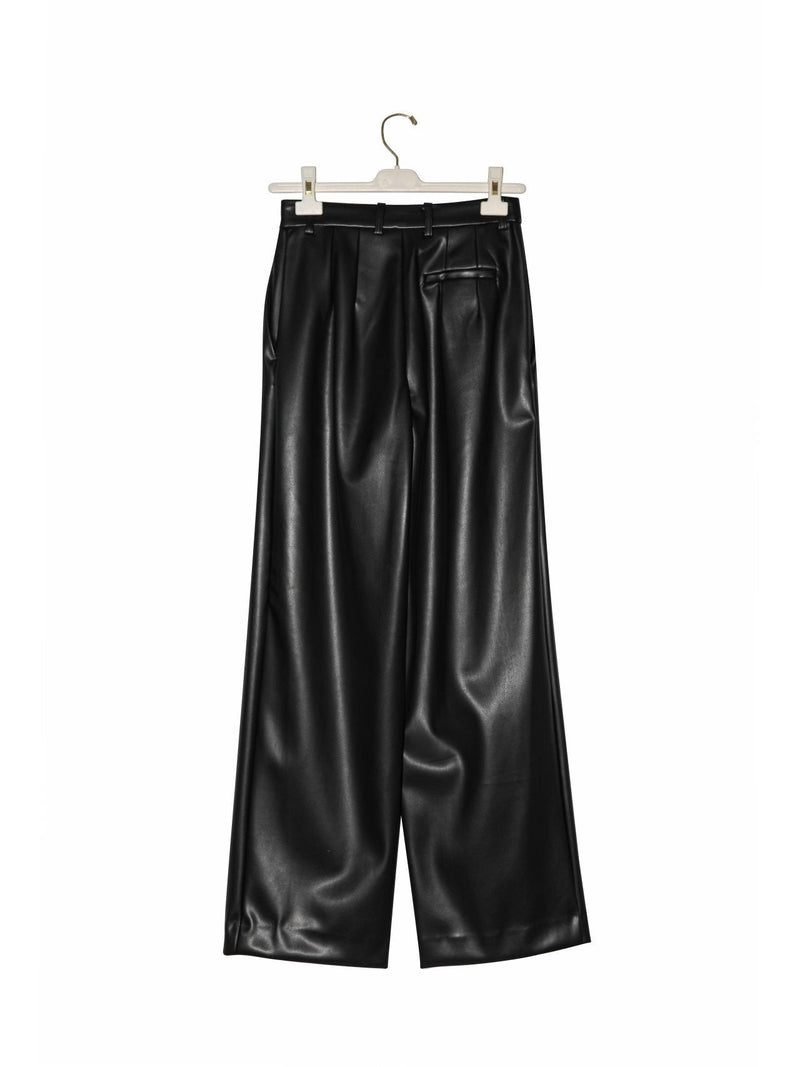 VEGAN LEATHER LOW WAISTED DOUBLE PLEATED TROUSERS