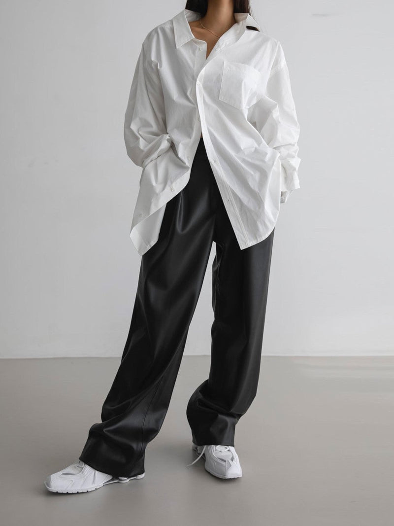 VEGAN LEATHER LOW WAISTED DOUBLE PLEATED TROUSERS