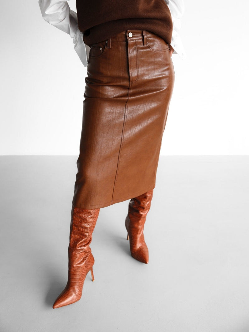 VEGAN LEATHER MIDI SKIRT
