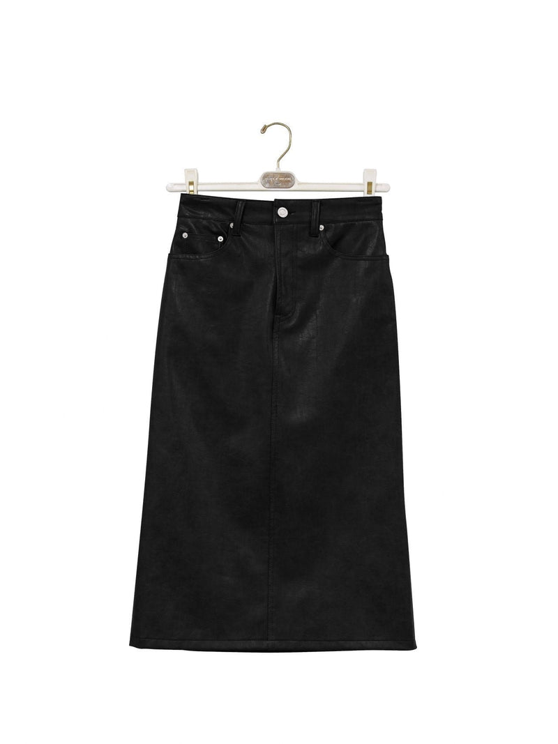 VEGAN LEATHER MIDI SKIRT