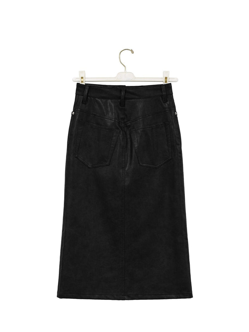 VEGAN LEATHER MIDI SKIRT