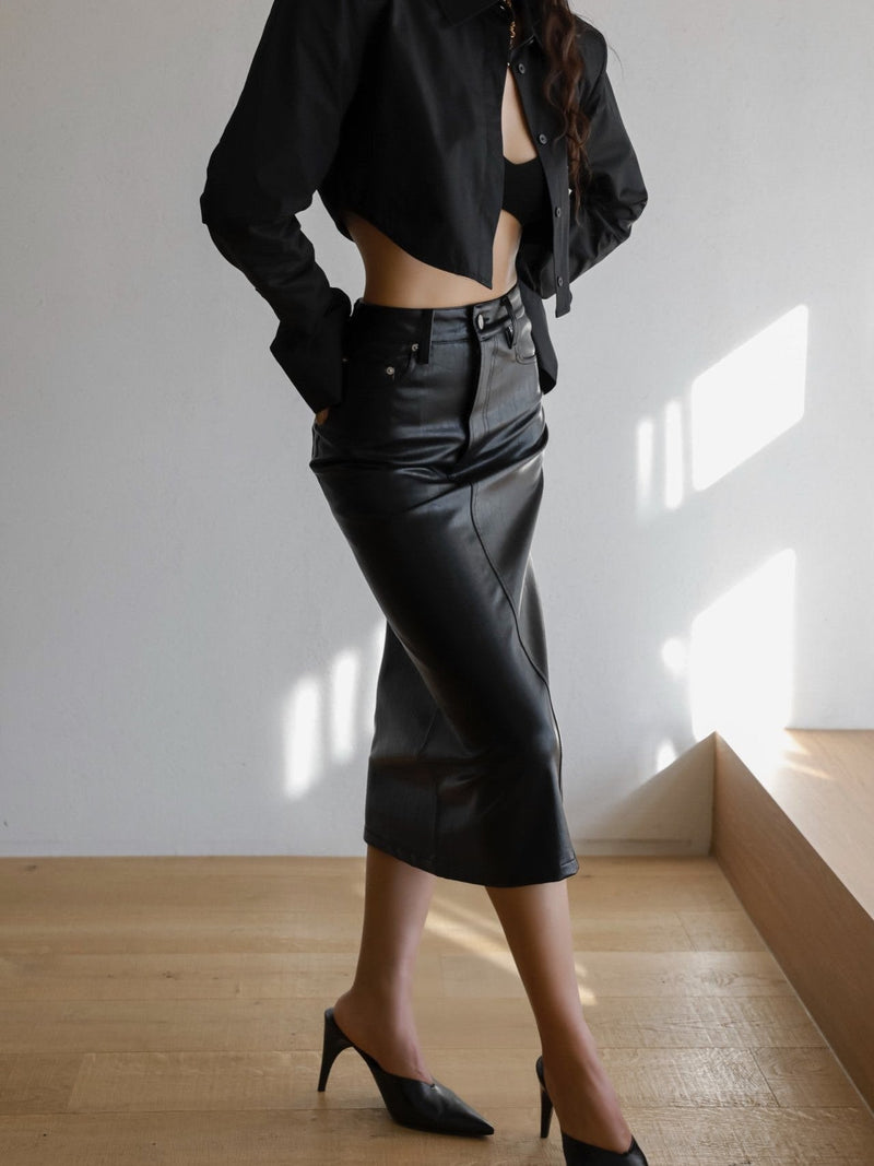 VEGAN LEATHER MIDI SKIRT