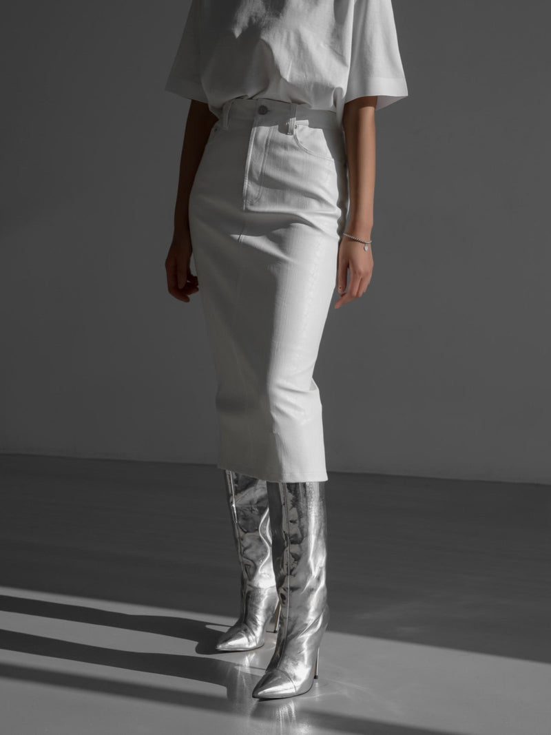 VEGAN LEATHER MIDI SKIRT