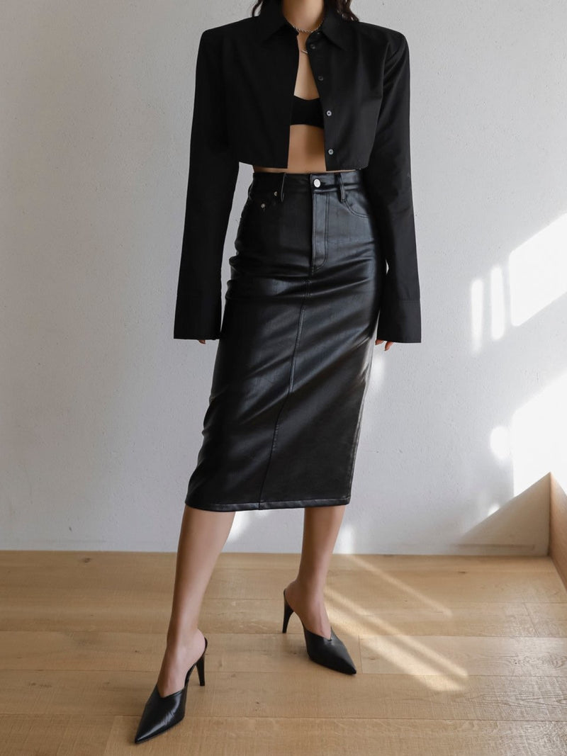 VEGAN LEATHER MIDI SKIRT