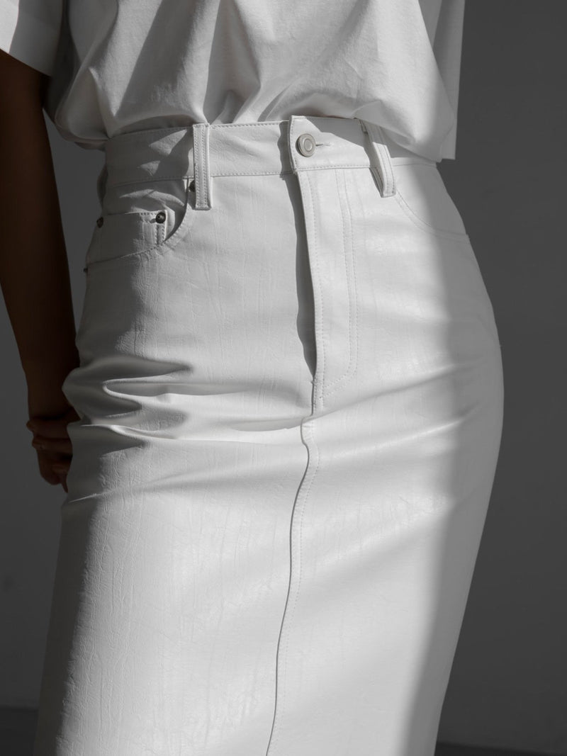 VEGAN LEATHER MIDI SKIRT