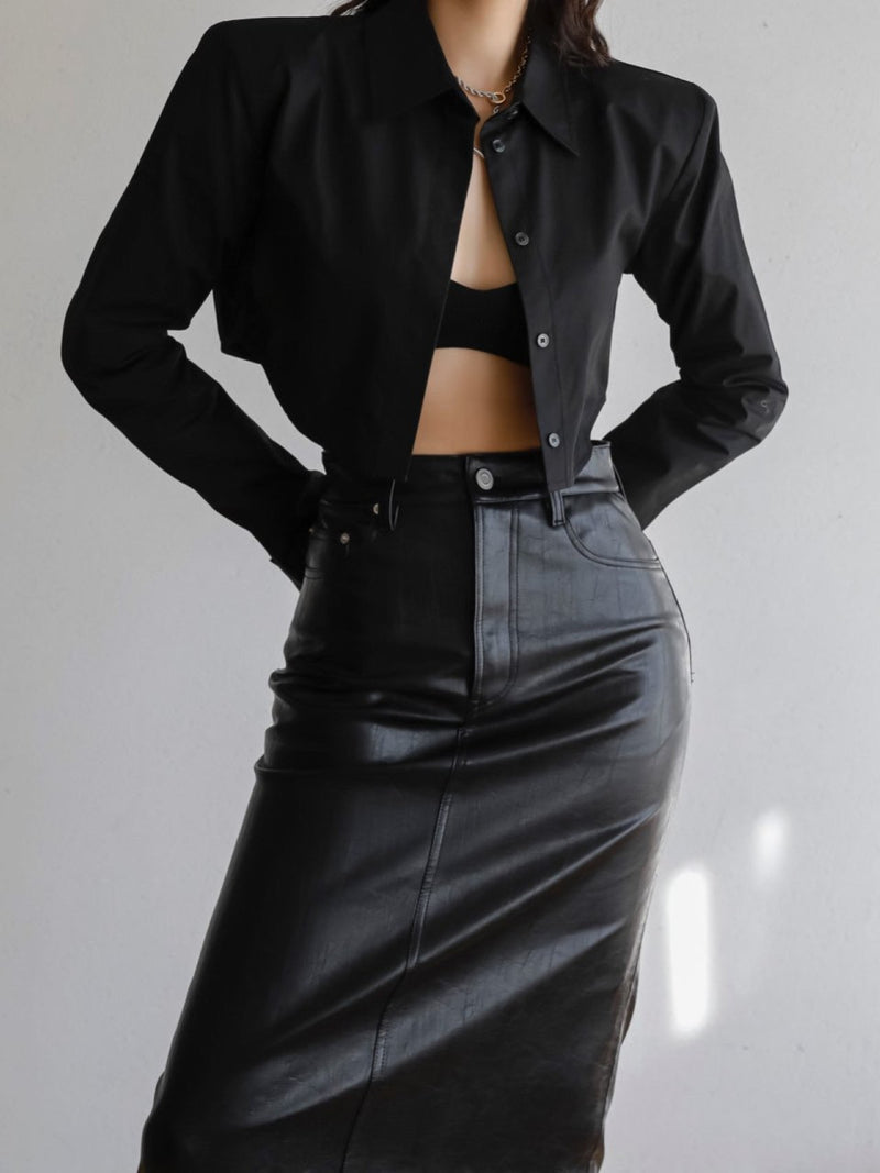 VEGAN LEATHER MIDI SKIRT