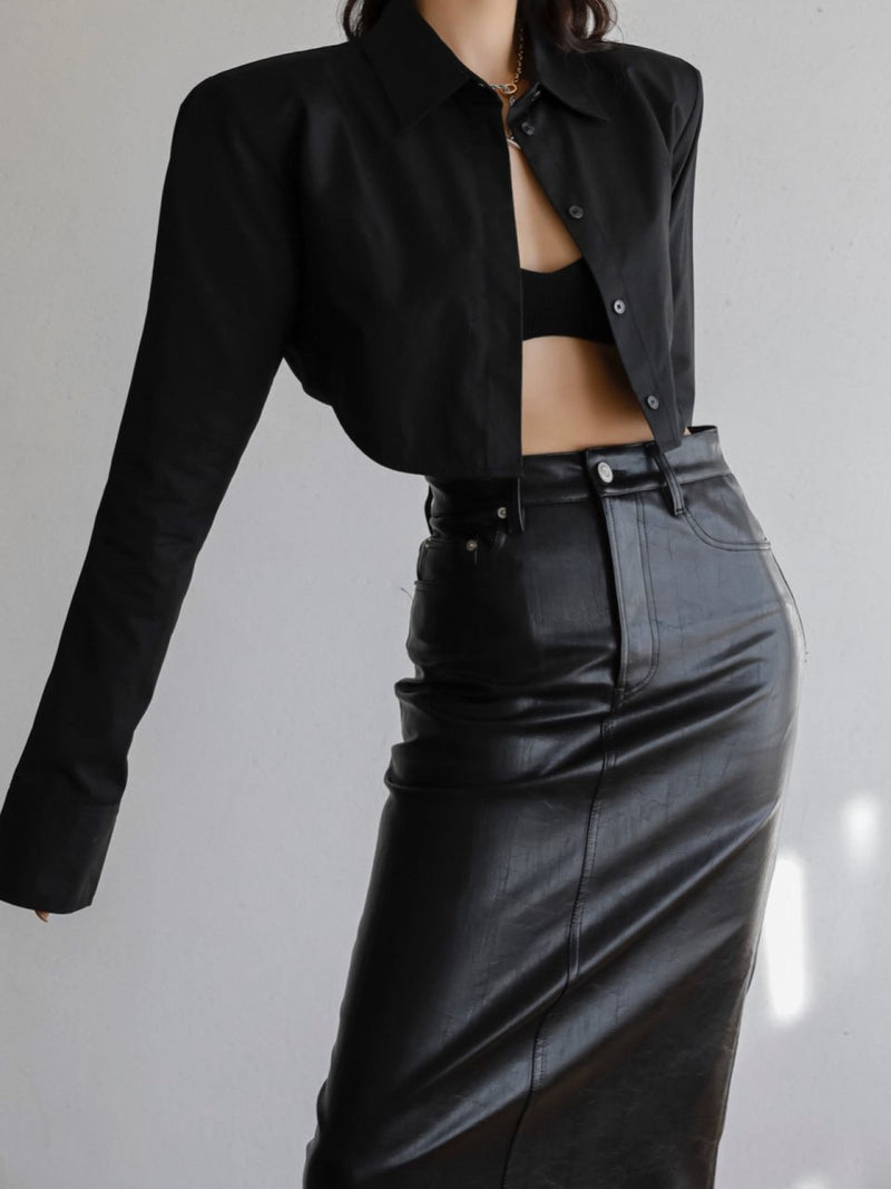 VEGAN LEATHER MIDI SKIRT