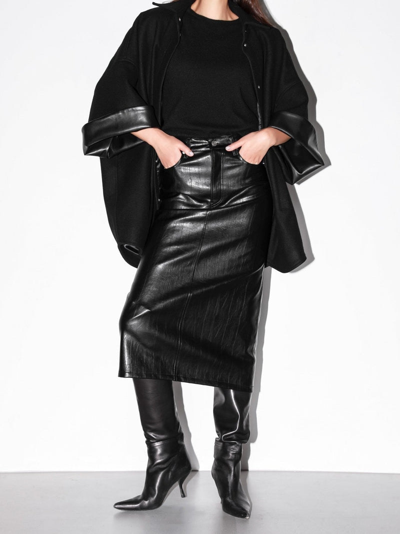 VEGAN LEATHER MIDI SKIRT