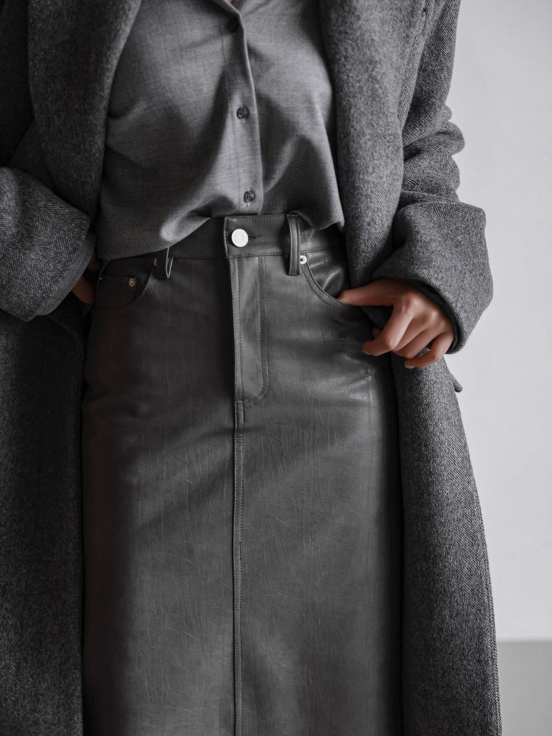 VEGAN LEATHER MIDI SKIRT