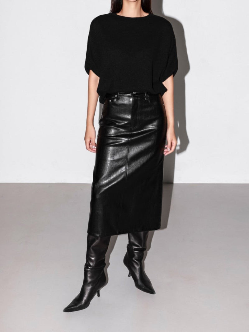 VEGAN LEATHER MIDI SKIRT