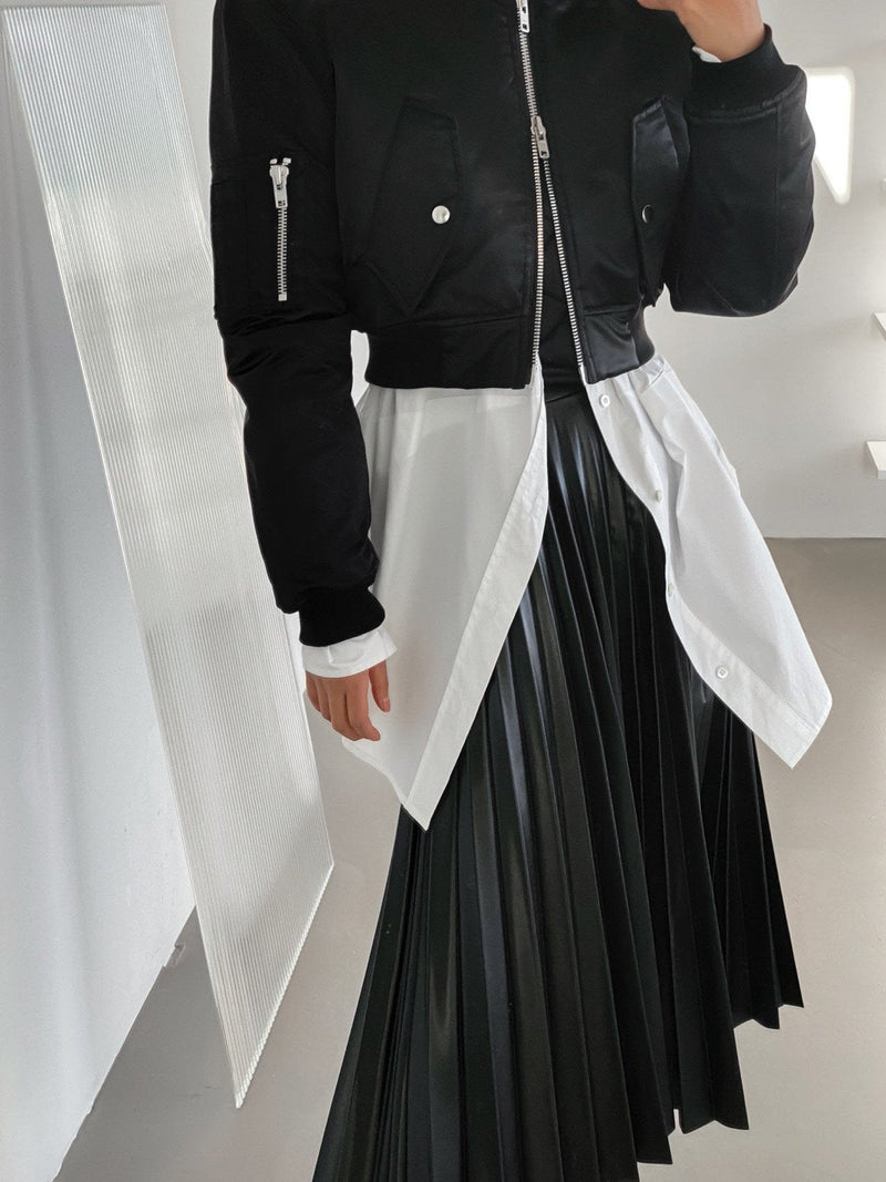 VEGAN LEATHER PLEATED FLARE SKIRT