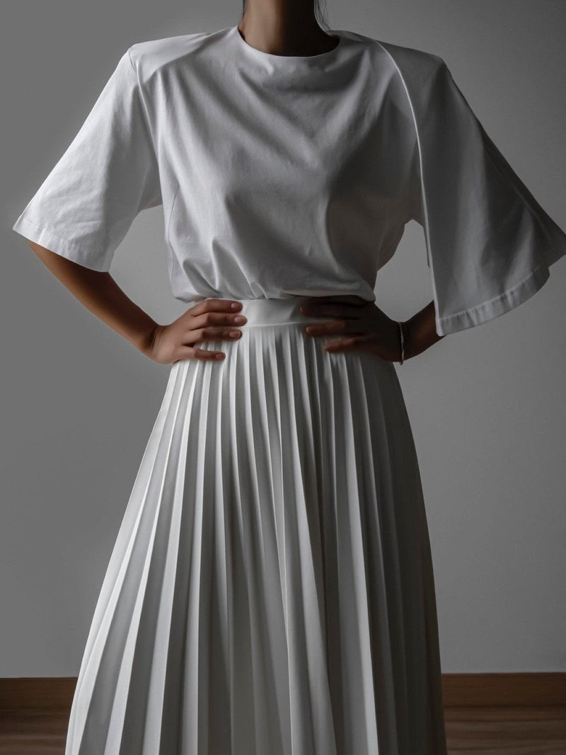 VEGAN LEATHER PLEATED FLARE SKIRT