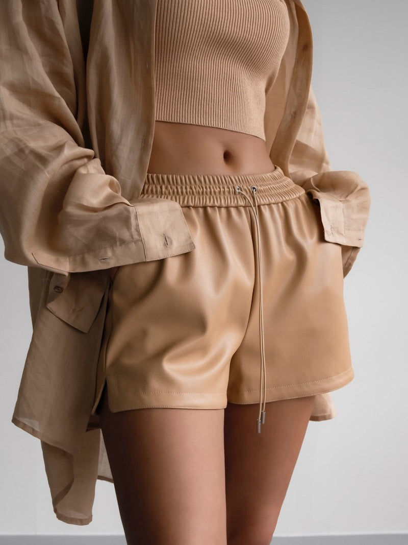 VEGAN LEATHER SHORTS WITH BANDED WAIST