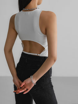 VEGAN LEATHER SLEEVELESS BACKLESS TOP