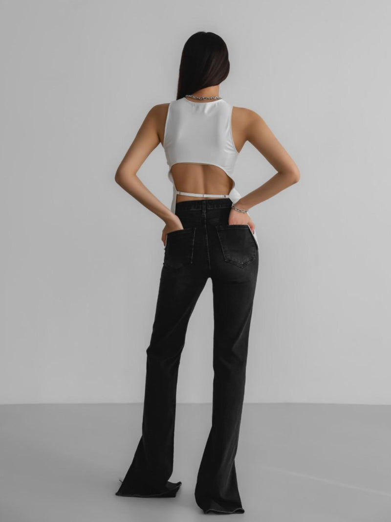 VEGAN LEATHER SLEEVELESS BACKLESS TOP