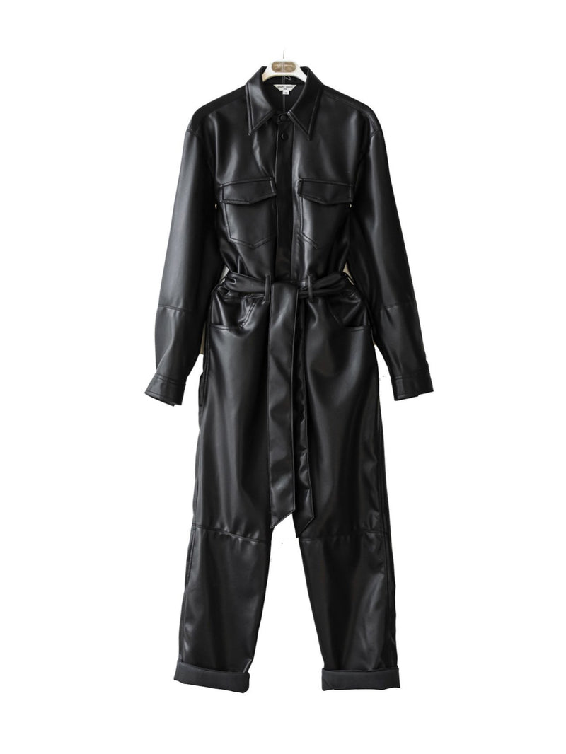 VEGAN LEATHER UTILITY JUMPSUIT