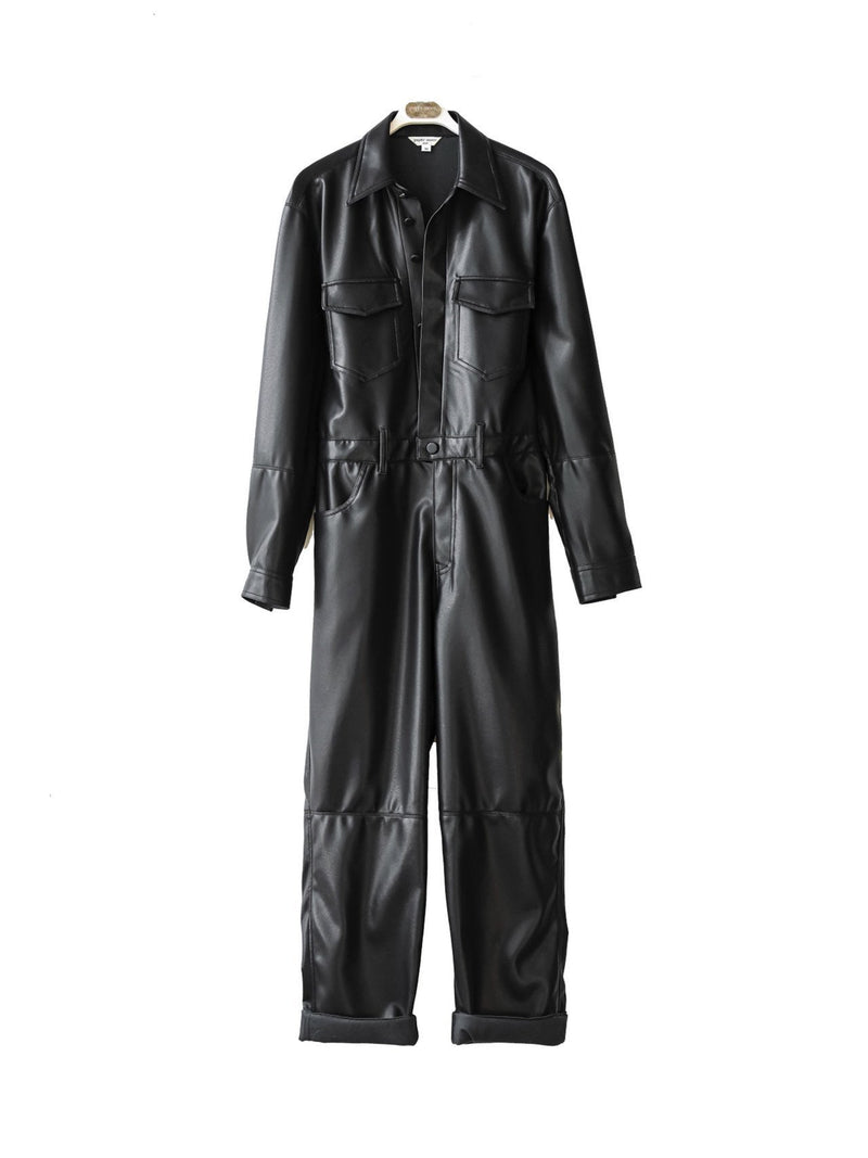 VEGAN LEATHER UTILITY JUMPSUIT