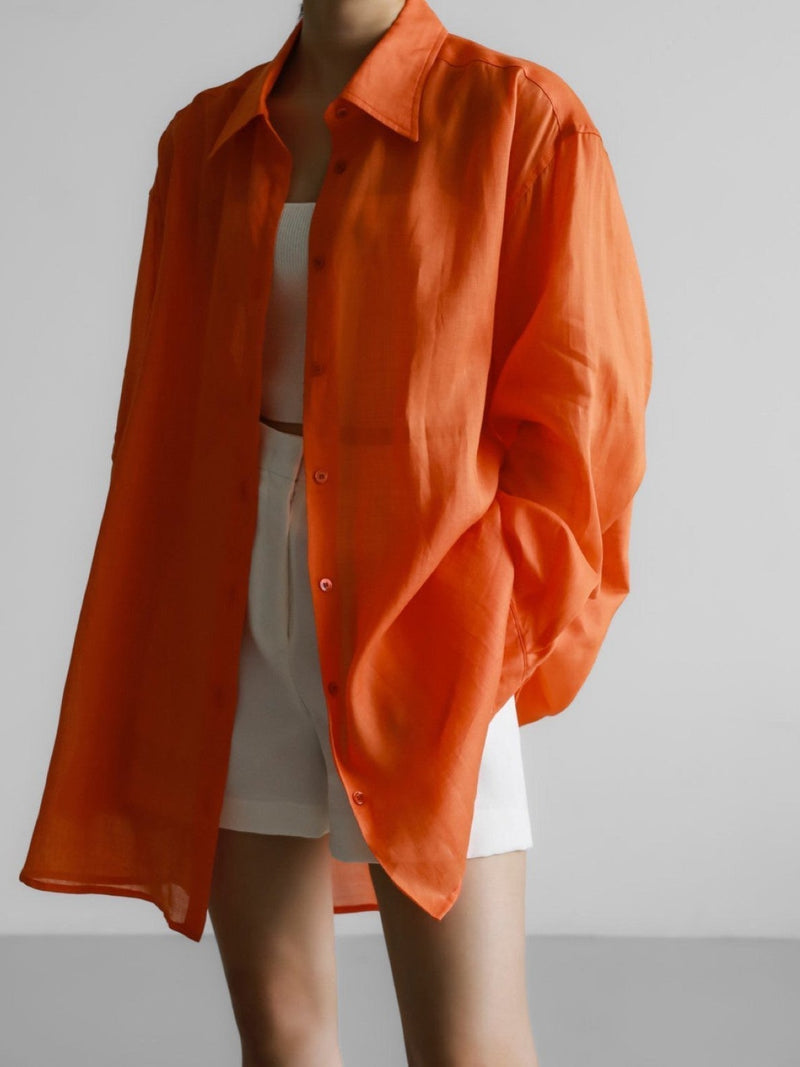 OVERSIZED VIVID LINEN BUTTON DOWN SHIRT