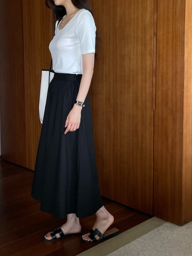 VOLUME COTTON SHIRRING SKIRT