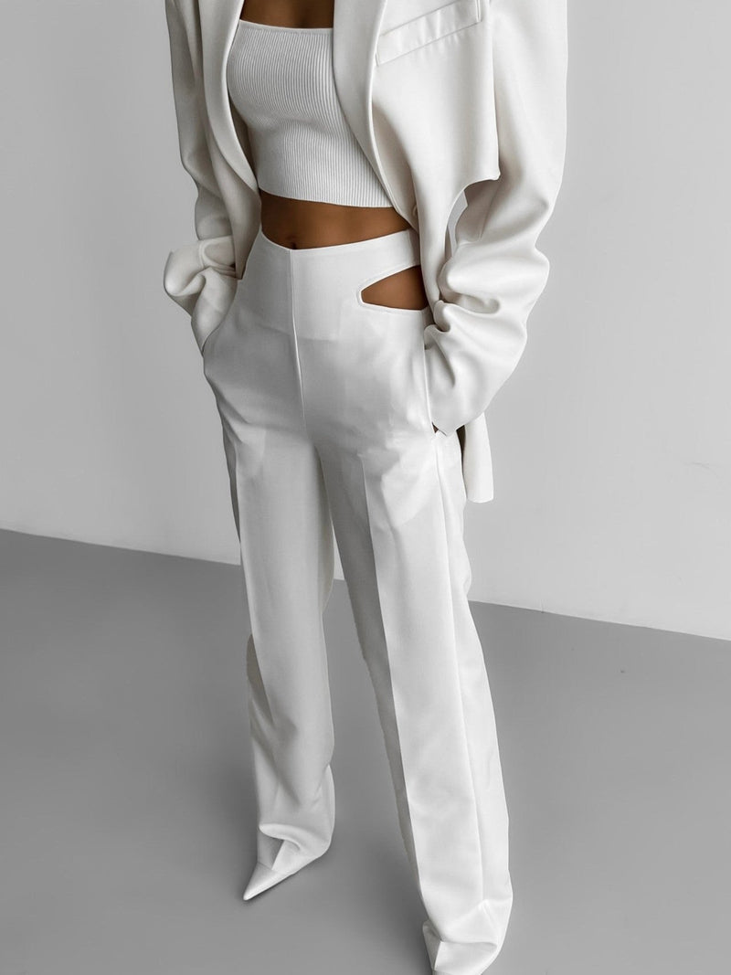 WAIST SPLIT DETAIL FLARED TROUSERS