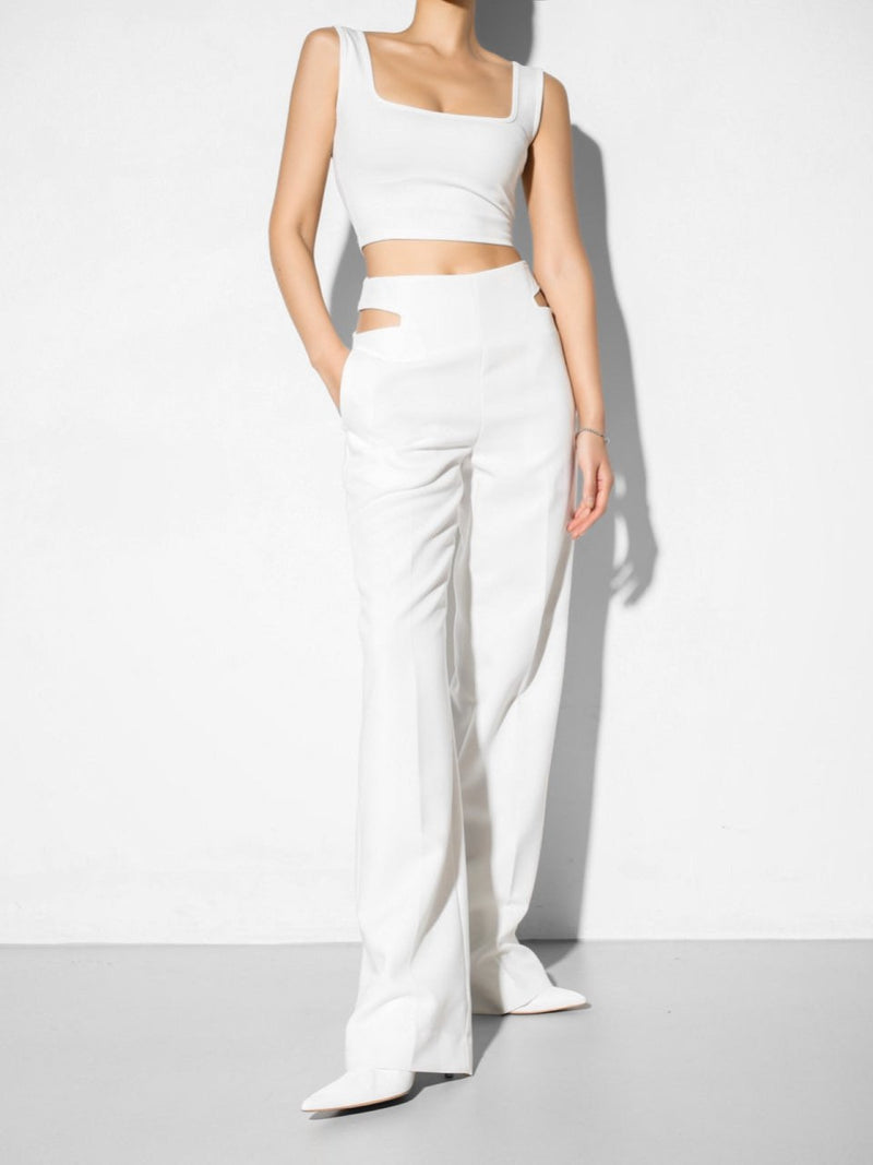 WAIST SPLIT DETAIL FLARED TROUSERS