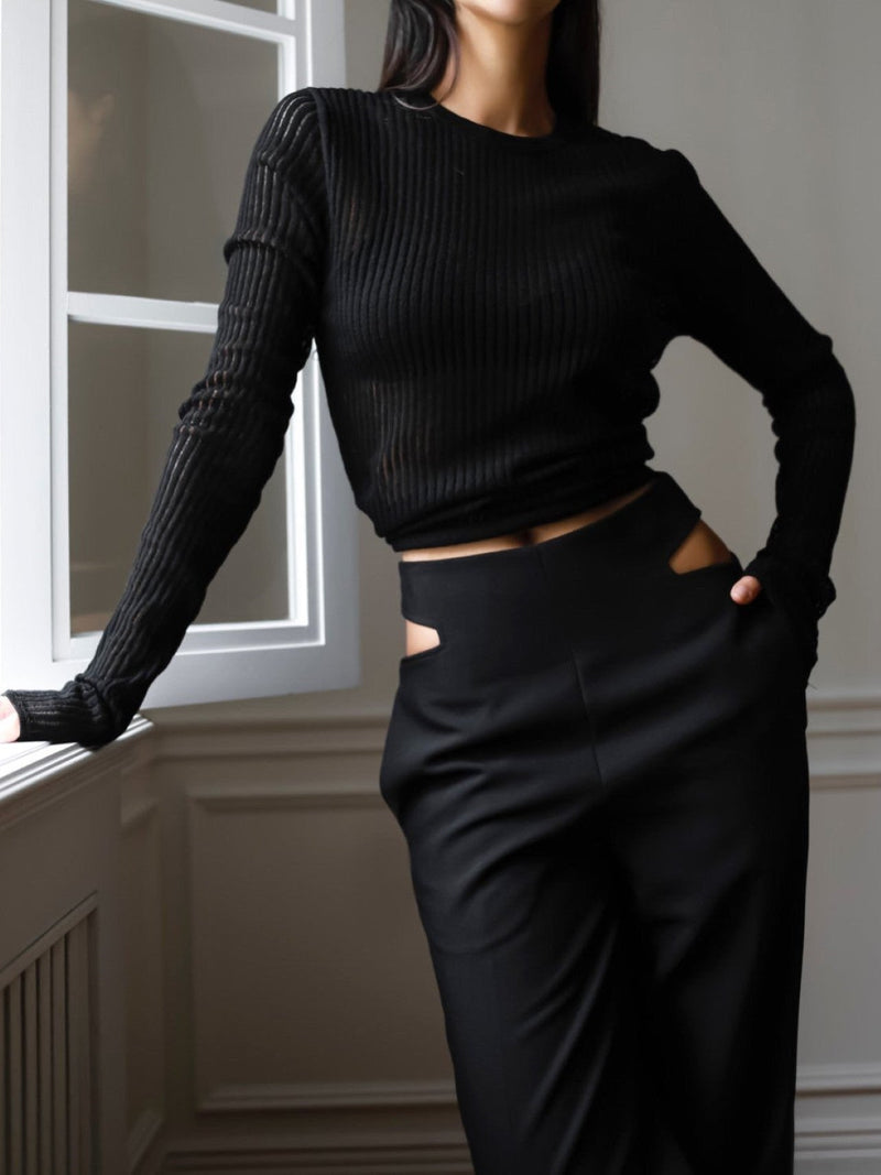 WAIST SPLIT DETAIL FLARED TROUSERS