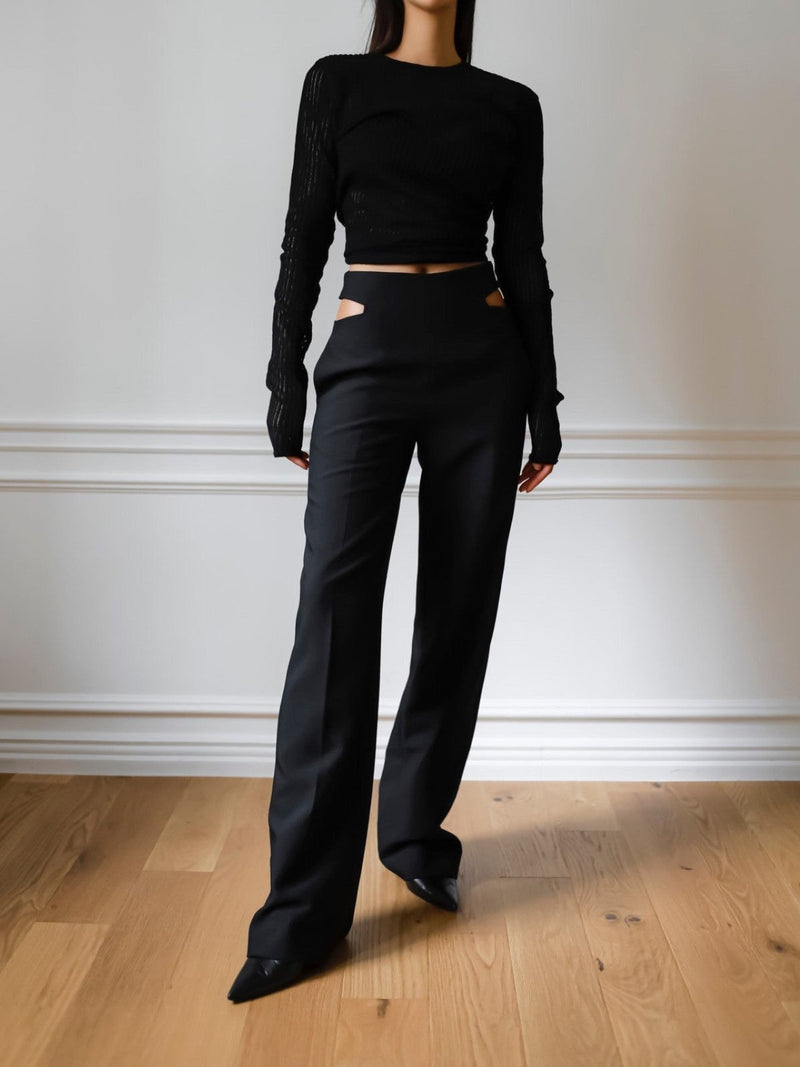 WAIST SPLIT DETAIL FLARED TROUSERS