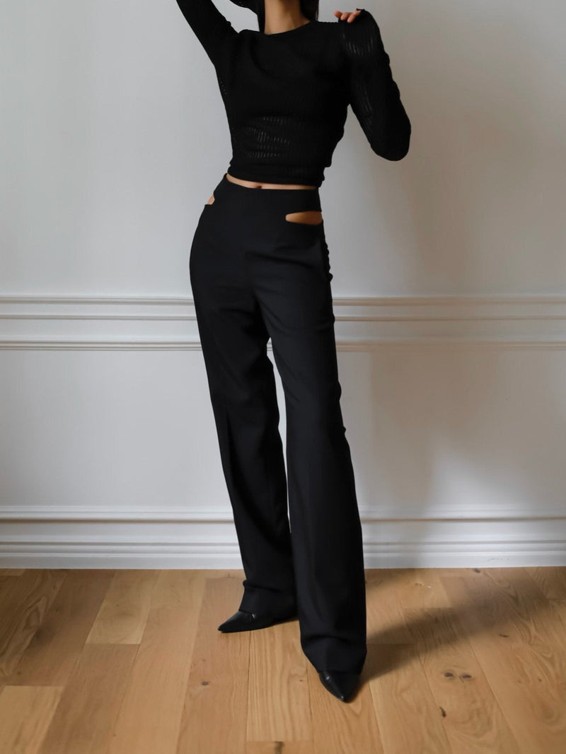 WAIST SPLIT DETAIL FLARED TROUSERS