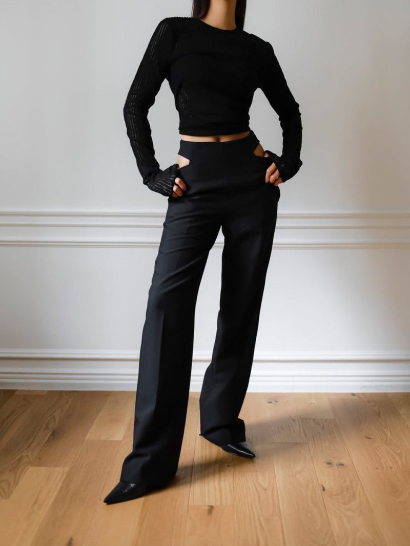 WAIST SPLIT DETAIL FLARED TROUSERS