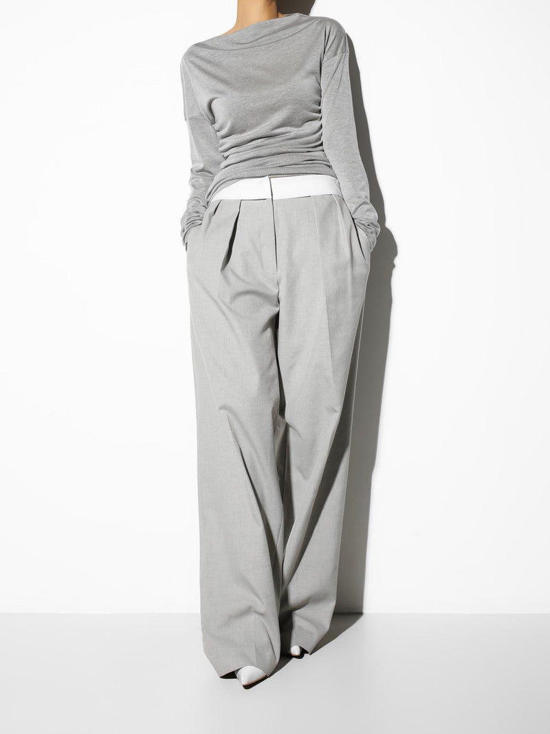 WAIST LINED DETAIL WIDE PIN TUCK TROUSERS