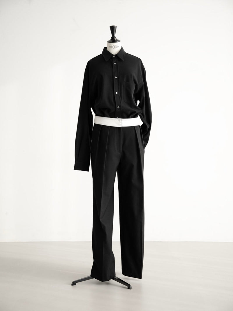 WAIST LINED DETAIL WIDE PIN TUCK TROUSERS